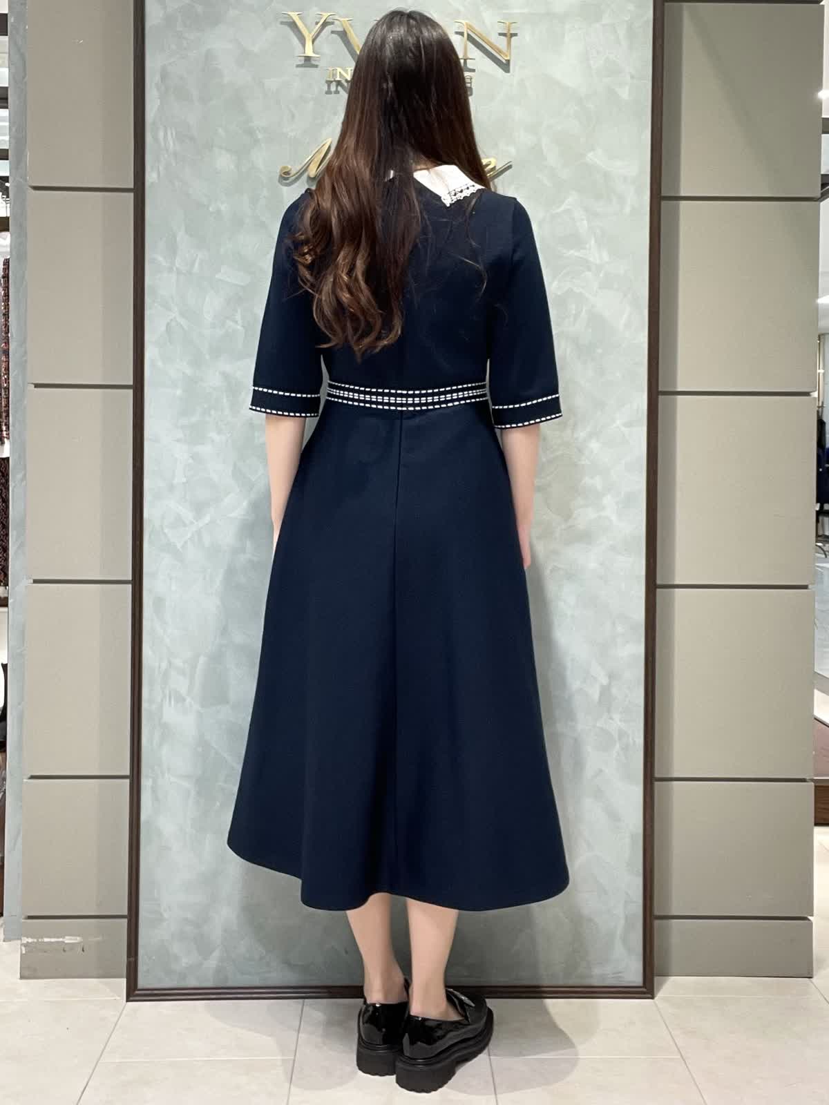 極美品　EPOCA ラ・マリア　クロスニットパンツ　ワイド　ガウチョ　紺 スーパーワイドデニムパンツ