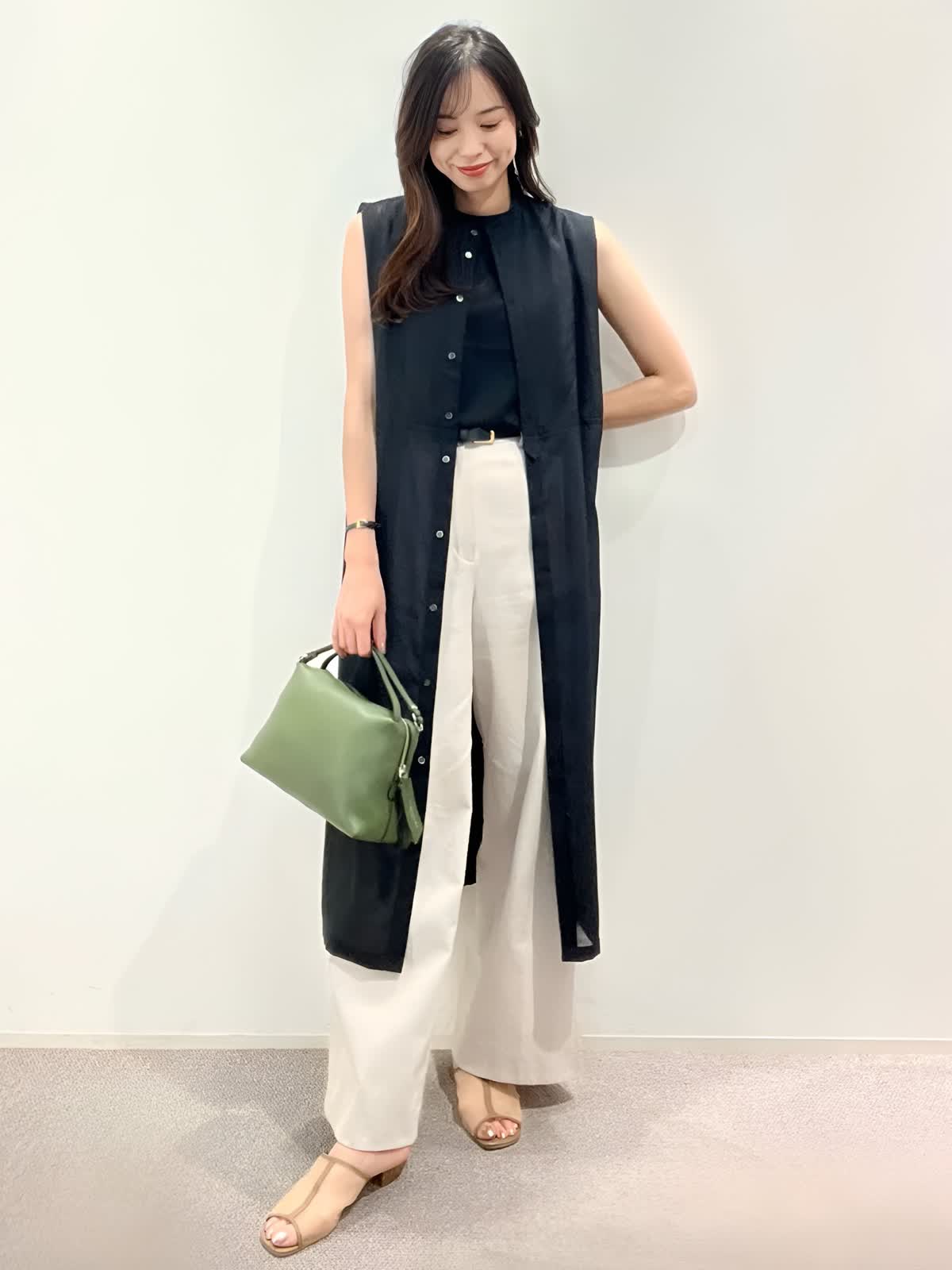 INED イネド ロングジレ 紺 ネイビー ウエストマーク リボン INED イネド ロングジレ 紺 ネイビー ウエストマーク リボン