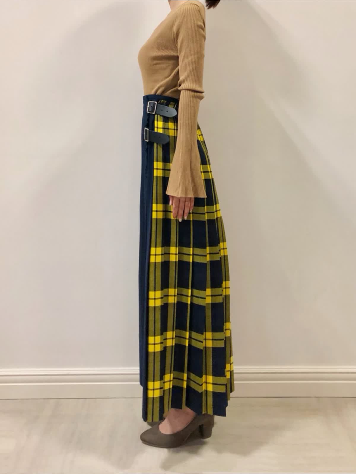 イエロー オニールオブダブリン 美品 O'NEIL SKIRT MAXI PLEATED オニール・オブ・ダブリン DUBLIN OF スカート