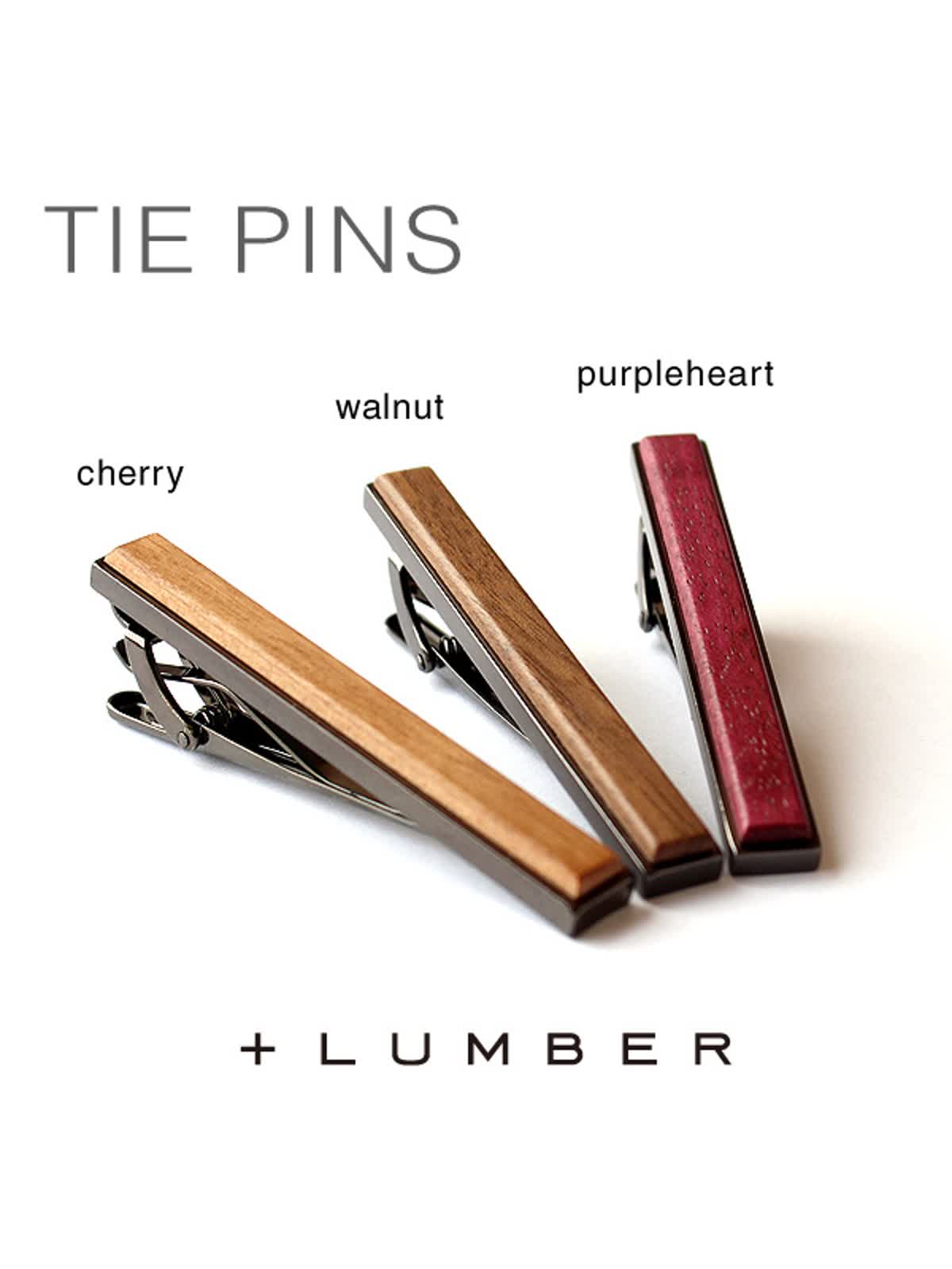 本物の木を組み合わせたおしゃれな木製ネクタイピン「TIE PINS